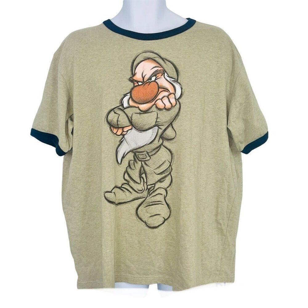 Grumpy Seven Dwarfs Disney Studio Collection Mens XL Ringer TShirt Green